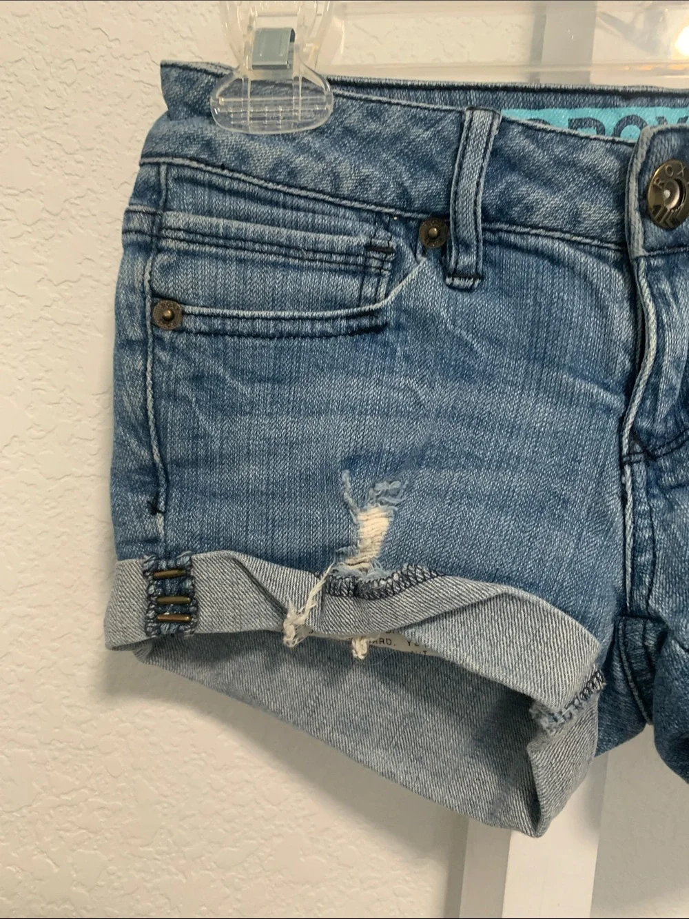 Y2K Roxy Low Rise Cuffed Distressed Blue Denim Shorts